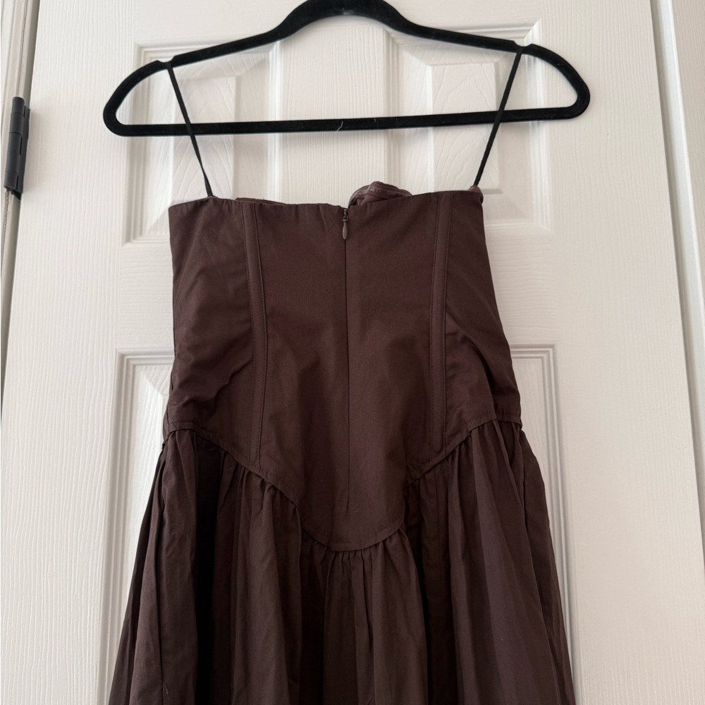 LPA Giana Strapless Boned Bodice Cotton Dress Chocolate Brown NEW with tags - Picture 4 of 13